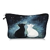 Polyester Cute Black & White Cat Under the Stars Printed Cosmetic Zipper Cluthch Bags PW-WGBE708-03-1