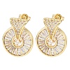 Flat Round Brass Micro Pave Clear Cubic Zirconia Stud Earrings EJEW-D351-11G-2