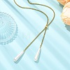 Adjustable Electroplate Shell Pearl Teardrop Tassel 304 Stainless Steel Box Chain Slider Lariat Necklaces for Women NJEW-JN06021-1