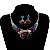 Oval Alloy Enamel Pendant Necklaces & Stud Dangle Earrings Sets FS-WG2BB22-03-1