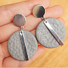Flat Round with Rectangle Brass Polymer Clay Dangle Stud Earrings FS-WG657FE-01-2