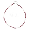 Faceted Round Natural Tourmaline and Pearl Beaded Necklaces NJEW-JN06409-02-2