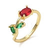 Flower Brass Glass Adjustable Finger Rings GL-CBA18A7-01G-03-4