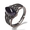 Natural Amethyst Horse Eye Adjustable Rings RJEW-K271-05R-16-2