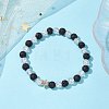 6mm Round Electroplated Synthetic Crackle Quartz & Natural Lava Rock Beaded Stretch Bracelets BJEW-JB10492-2