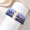 3Pcs Round Natural Blue Spot Jasper & Dyed Blue Lace Agate & Lapis Lazuli & Pearl Beaded Stackable Stretch Bracelets Sets BJEW-JB12992-5