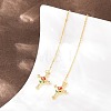 Cross with Flower Brass Clear Cubic Zirconia Ear Thread EJEW-H182-13G-1