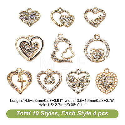 ARRICRAFT 40Pcs 10 Styles Alloy Rhinestone Pendants ALRI-AR0001-10-1