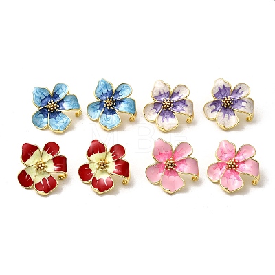 Brass Enamel Flower Stud Earrings EJEW-P322-03G-1