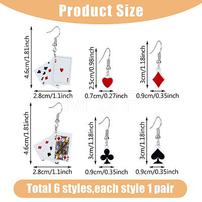 FIBLOOM 3 Set 3 Styles Playing Card Theme Resin Dangle Earrings with Alloy Pins EJEW-FI0003-01-1