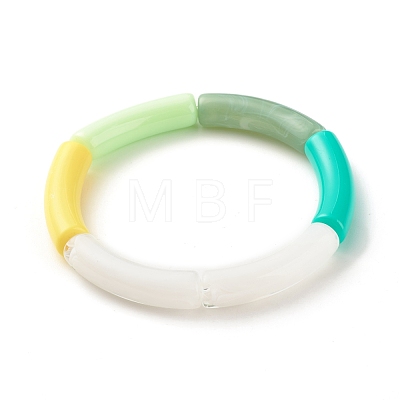 Acrylic Curved Tube Beaded Stretch Bracelet BJEW-JB07973-05-1