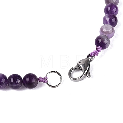 Natural Amethyst Round Beaded Fan Bib Necklaces NJEW-N064-04F-1