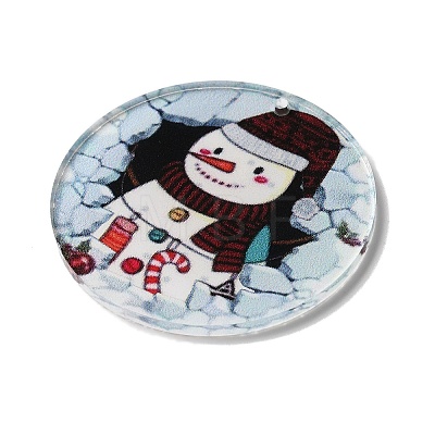 Printed Flat Round Christmas Themed Acrylic Pendants OACR-L018-05C-1