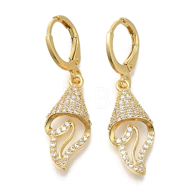 Rack Plating Shell Shape Brass Micro Pave Clear Cubic Zirconia Hoop Earrings EJEW-H016-38G-1