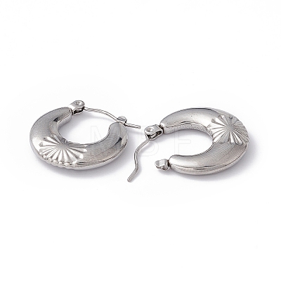 304 Stainless Steel Croissant with Flower Hoop Earrings for Women EJEW-G314-15P-1