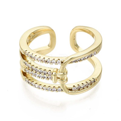 Brass Micro Pave Clear Cubic Zirconia Cuff Rings RJEW-S044-101-NF-1