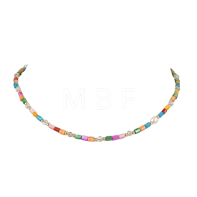 Dyed Natural Freshwater Shell Column & Faceted Rondelle Glass Beaded Necklaces for Women NJEW-JN06050-01-1