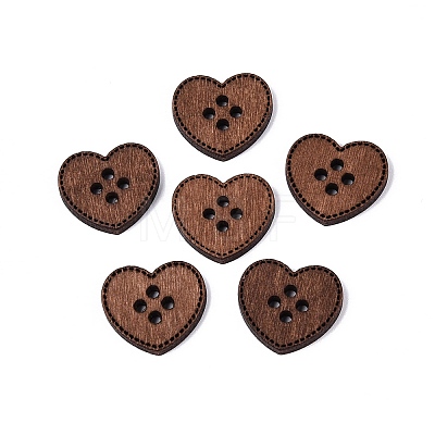 4-Hole Heart Wood Buttons BUTT-Q046-15B-1