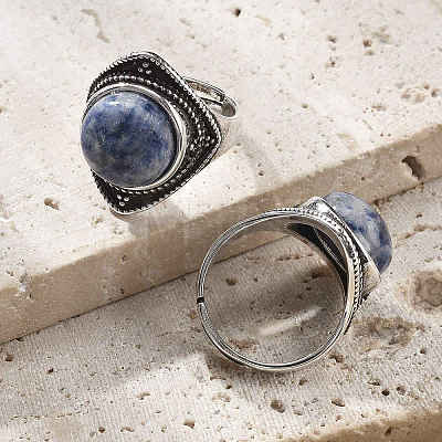 Natural Blue Spot Jasper Adjustable Rings G-P560-03AS-18-1