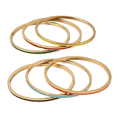 304 Stainless Steel Enamel Hinged Bangles for Women BJEW-D408-39G-1