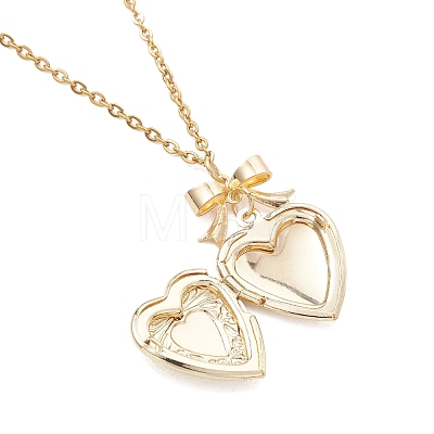 Alloy Bowknot Heart Locket Pendant 304 Stainless Steel Cable Chain Necklaces for Women NJEW-JN05904-1