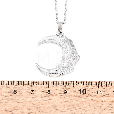 Moon with Flower 304 Stainless Steel Pendant Necklaces NJEW-H059-11P-1