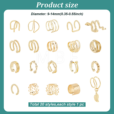 20Pcs 20 Style Multi Line & Leaf & Criss Cross Alloy & Iron Cuff Earrings for Women EJEW-AN0003-53-1