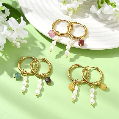 Natural Multicolor Tourmaline Hoop Dangle Earrings EJEW-JE07218-1