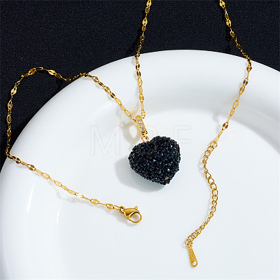 Druzy Glass Heart Pendant 304 Stainless Steel Dapped Chain Necklaces for Women WGB914E-03-1