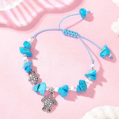 Turtle Alloy Charm Bracelets BJEW-MZ00329-01-1