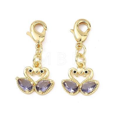 Swan Brass Micro Pave Cubic Zirconia Pendant Decorations CU-B198-07G-1