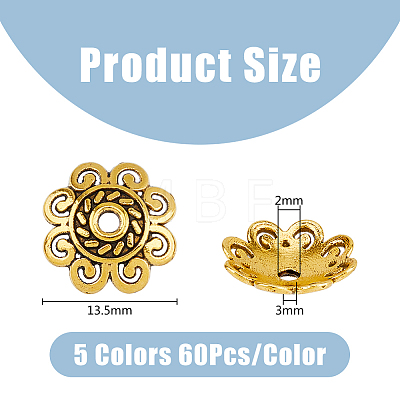 300Pcs 5 Styles Tibetan Style Bead Caps FIND-DC0003-90-1