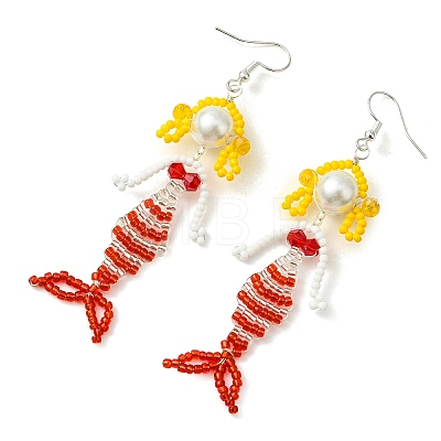 Copper Wire with Glass Beads Dangle Earrings EJEW-MZ00816-01-1