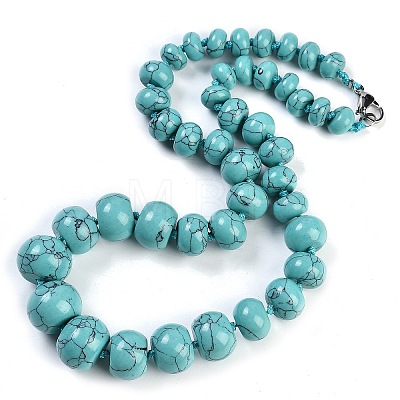 Synthetic Turquoise Rondelle Graduated Beaded Necklaces for Women Men NJEW-K388-02Q-1