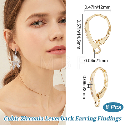 4Pairs Brass Micro Pave Clear Cubic Zirconia Leverback Earring Findings KK-BBC0021-97G-1