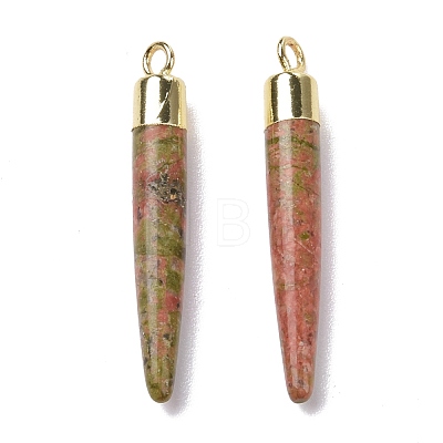 Natural Unakite Brass Pointed Pendants G-B025-02LG-12-1