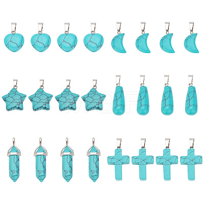24Pcs 6 Styles Synthetic Turquoise Pendants Sets G-AR0005-22-1