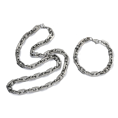201 Stainless Steel Chain Necklaces & Chain Bracelets SJEW-G087-03P-1