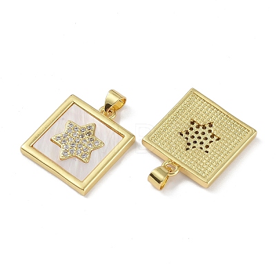 Rack Plating Brass Micro Pave Clear Cubic Zirconia Pendants KK-K341-44G-03-1