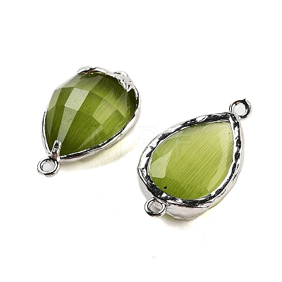 Cat Eye Faceted Teardrop Connector Charms G-B081-02P-05-1