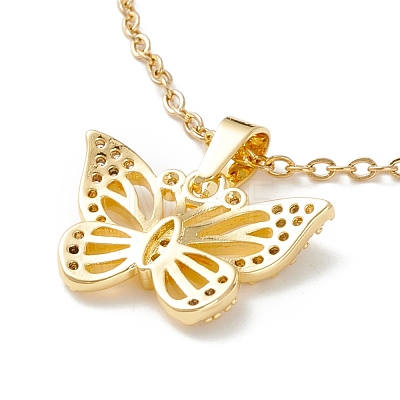 Clear Cubic Zirconia Butterfly Pendant Necklace NJEW-O125-24G-1
