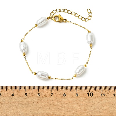 Oval ABS Plastic Pearl Beads Link Bracelets BJEW-JB14041-02-1