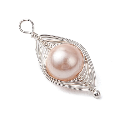 Copper Wire Wrapped Shell Pearl Pendants PALLOY-JF03115-01-1