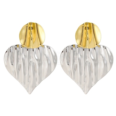 304 Stainless Steel Textured Heart Stud Earrings for Women EJEW-U023-10GP-1