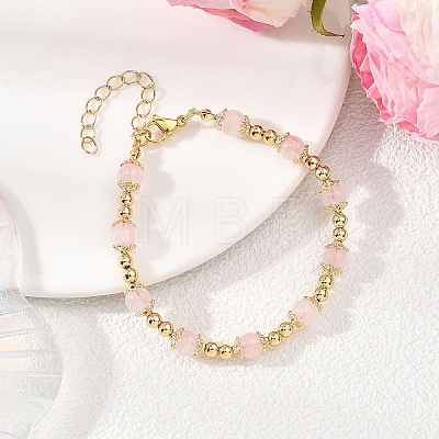 Natural Rose Quartz Round Beaded Bracelets for Women BJEW-JB12875-01-1