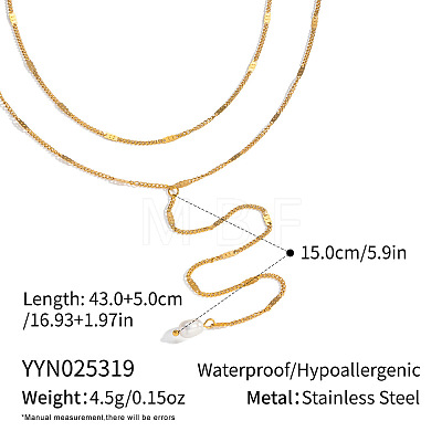 Elegant 304 Stainless Steel Y-Shape Imitation Pearl Tassel Twisted Chain Double Layer Necklaces for Women OT4111-4-1