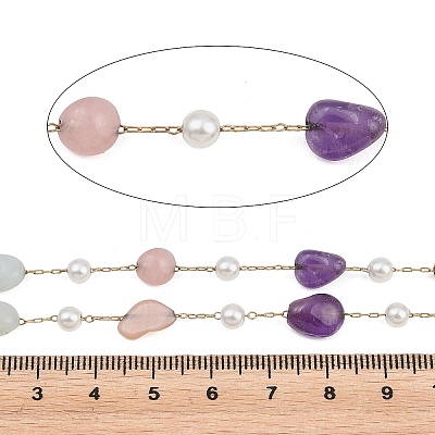 Natural Amethyst & Flower Amazonite & Sunstone & Rose Quartz & Nuggets & 316 Stainless Steel Handmade Link Chains CHS-K021-14G-04-1