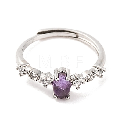 Horse Eye Natural Amethyst Adjustable Rings RJEW-Q817-02P-02-1