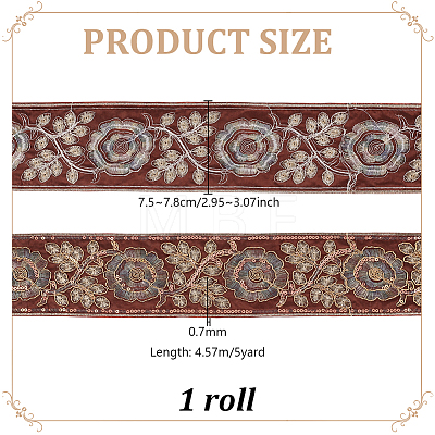 5Yards Flower Pattern Ethnic Style Embroidery Floral Polyester Ribbons OCOR-GA0003-07A-1
