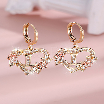 Heart Brass Micro Pave Clear Cubic Zirconia Hoop Earrings FS-WGD5D87-12-1